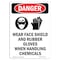 Signmission OSHA Danger Sign, Wear Face Shield And, 10in X 7in Rigid Plastic, 7" W, 10" H, Portrait OS-DS-P-710-V-1610 - alternate 1